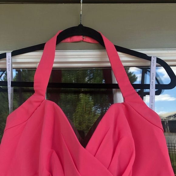 Alfred Angelo Pink Fuscia Halter Chiffon Ruffle Dress EUC, Size 12 - Picture 5 of 12
